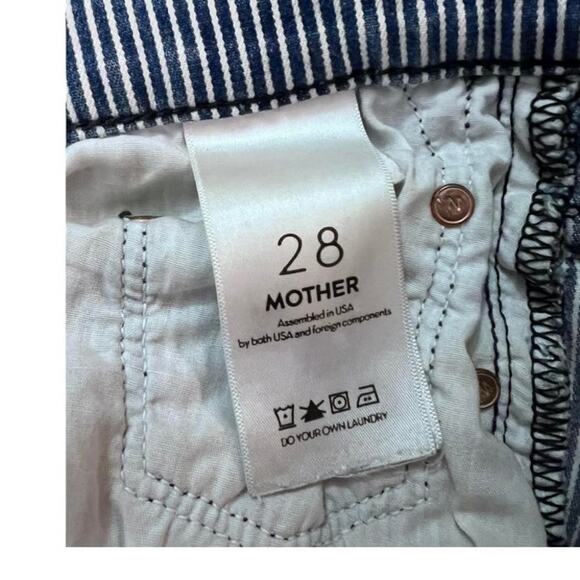 MOTHER The Vagabond Crop Jeans - On The Road Destroy Size 28 Blue white stripe - Picture 8 of 11